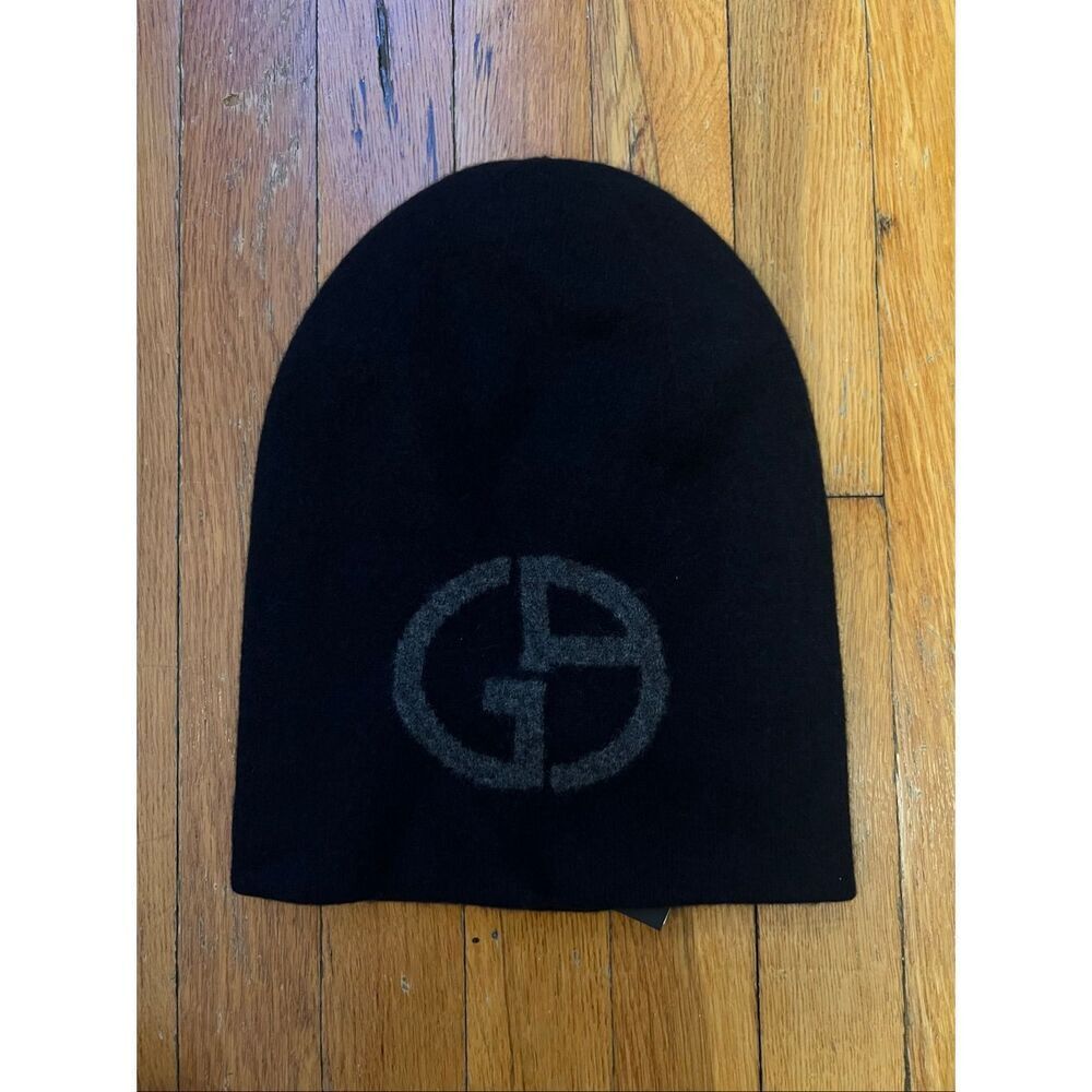 Giorgio Armani Cashmere Jacquard Logo Beanie